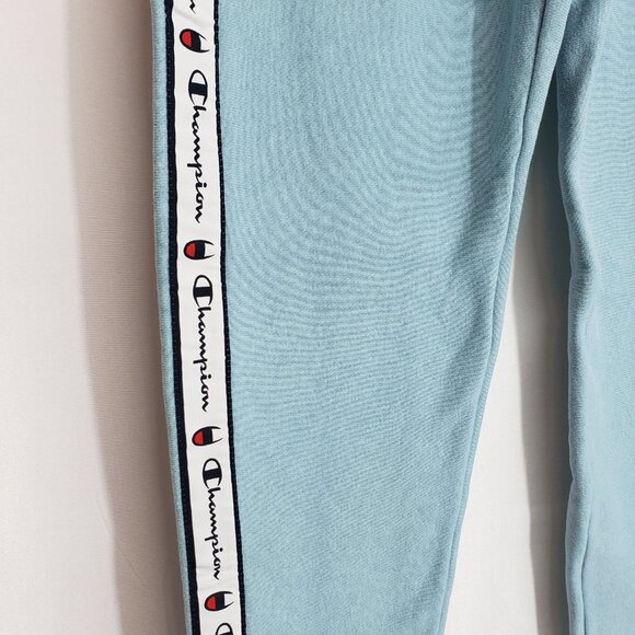 CHAMPION Nwt Reverse Weave Sweatpants XS Light Blue Logo Spellout Tape on Side - Picture 4 of 8